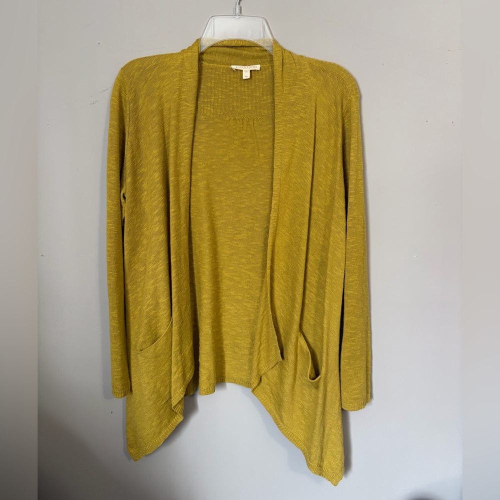 Eileen Fisher Organic Linen Cotton Open Front Asymmetrical Cardigan Size PM
